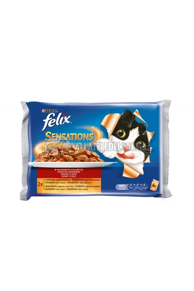 Felix macskaeledel - Sensation Multipack Húsos válogatás aszpikban alutasakos macskáknak 4X100g 