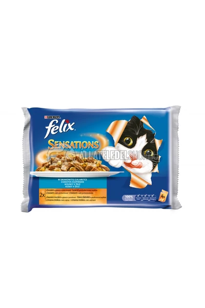 Felix macskaeledel - Sensation Multipack Halas válogatás aszpikban alutasakos macskáknak 4X100g 