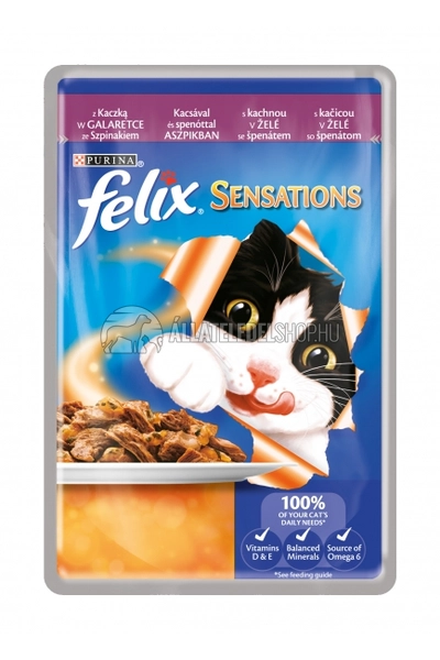 Felix macskaeledel - Sensation Kacsával és Spenóttal Aszpikban alutasakos macskáknak 100g