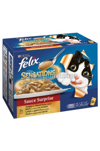 Felix macskaeledel - Sensations Sauce Surprise Multipack Vegyes húsos válogatás aszpikban alutasakos macskáknak 12X100g 