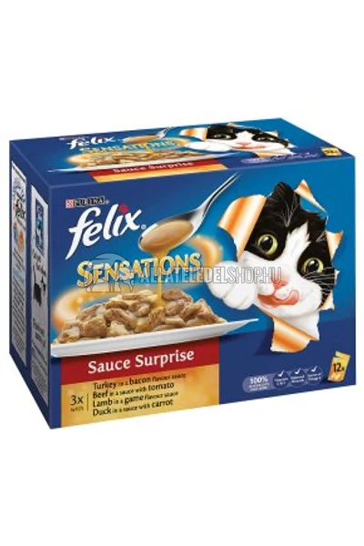 Felix macskaeledel - Sensations Sauce Surprise Multipack Vegyes húsos válogatás aszpikban alutasakos macskáknak 12X100g 