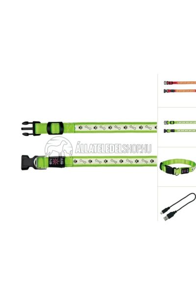 Trixie - Safer Life USB világító nyakörv  Zöld M-L 40-50cm/25mm